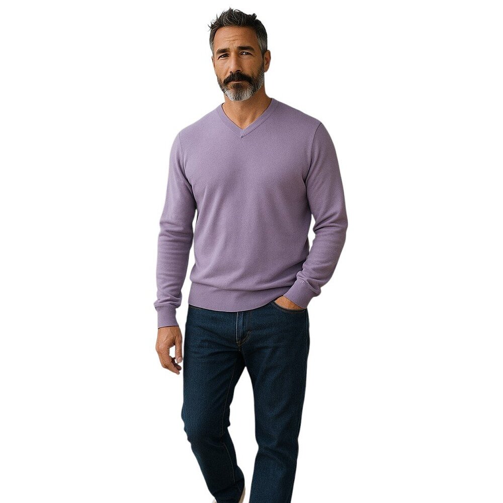 Peter Millar Crown Soft Sweater Men's Size L Purple Cotton Silk V-Neck Golf